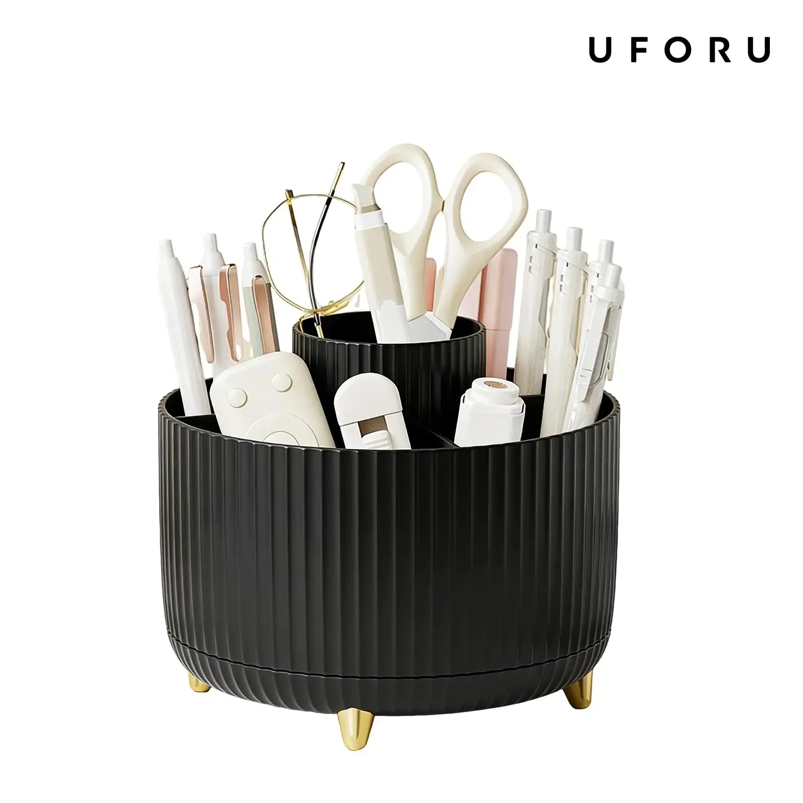 Luxury Skincare Organizer - 360° drehbarer Make-up-Organizer, luxuriöse gestreifte Kosmetik-Aufbewahrungsbox