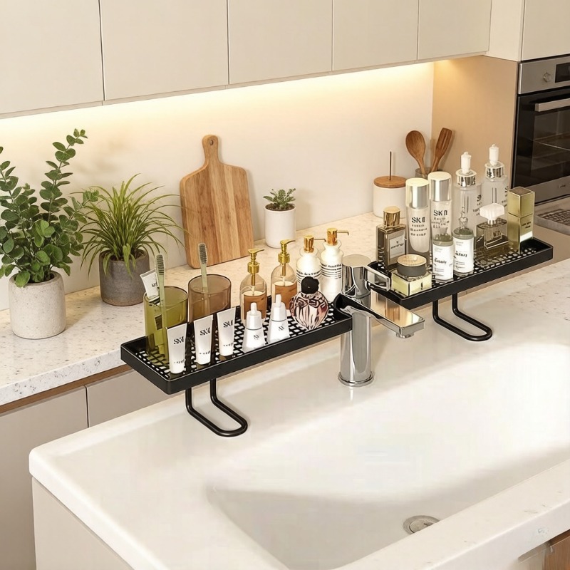Luxury Skincare Organizer - Luxuriöses, schlichtes Waschbecken-Aufbewahrungsregal, bohrfreier Badezimmer-Organizer für
